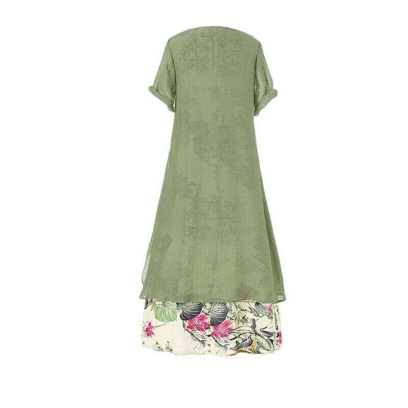 Women Vintage Print Patchwork Plus Size Maxi Dress With Pockets