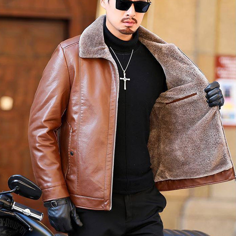 [Winter Gift] Men's Faux Fleece Lined Leather Warm Jacket